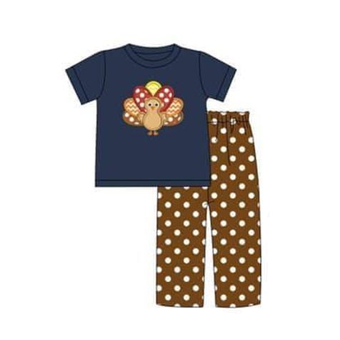 Polka Dot Turkey Blue Short Sleeve Brown Trouser Suit