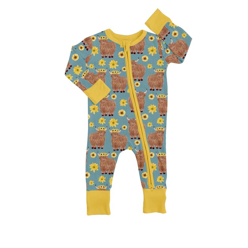 Alpine Blossom Sunflower Yellow Side Zip Long Sleeve Bodysuit