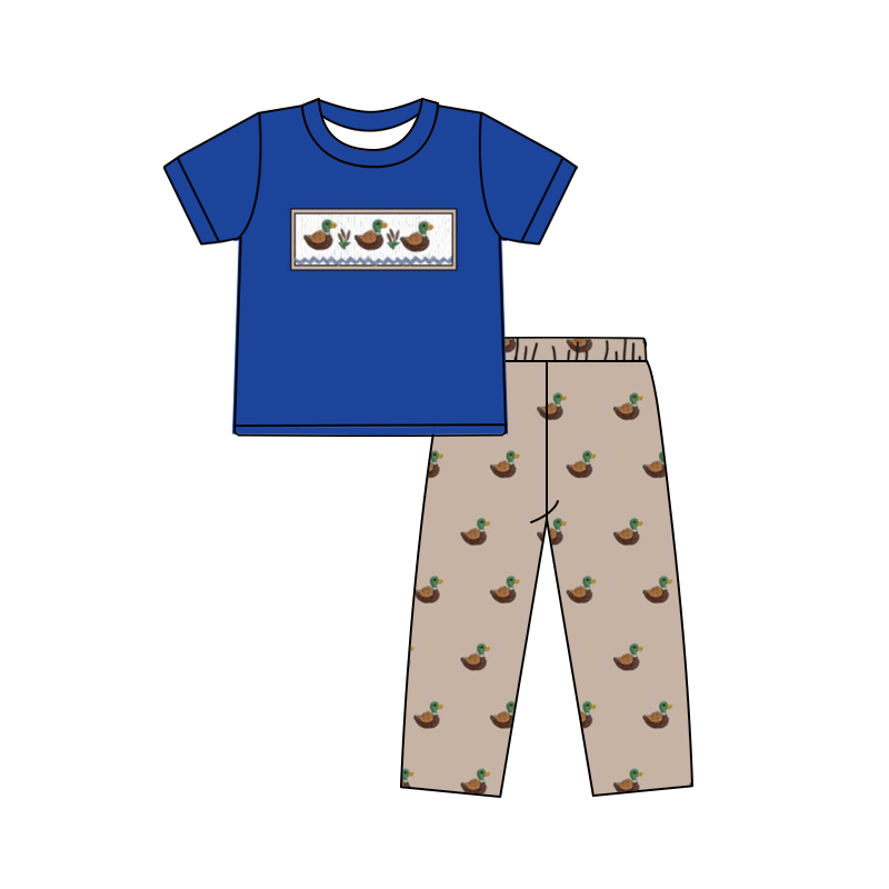 Three Mallard Ducks Blue Short Sleeve Khaki Pants Set