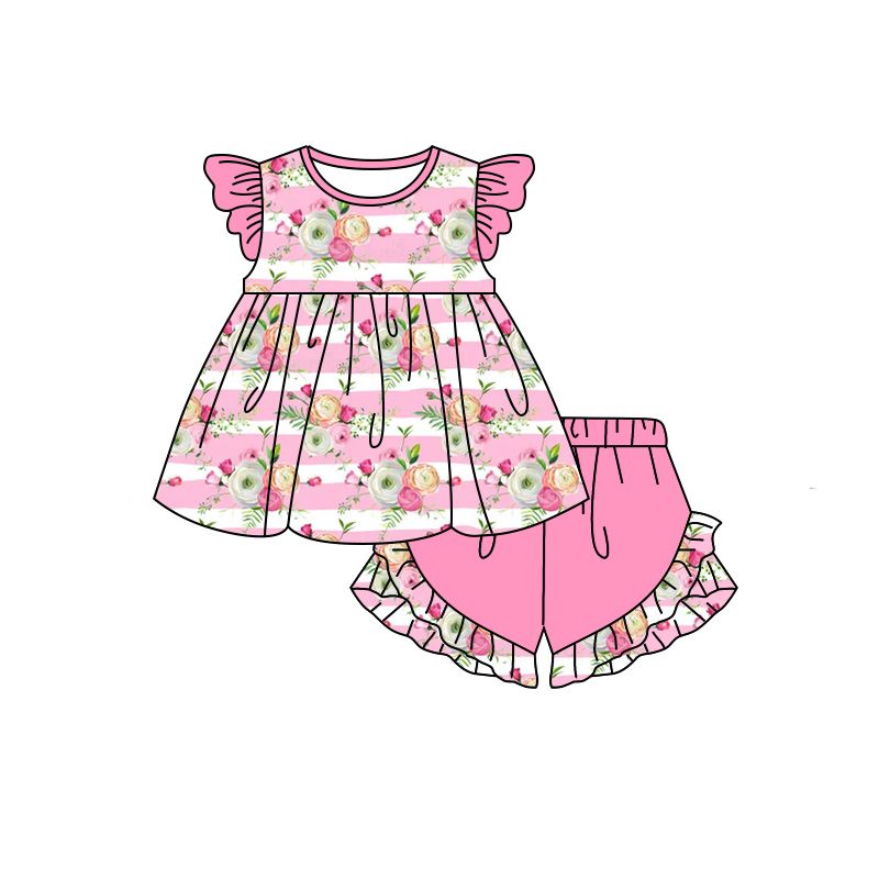 Striped floral girl suit