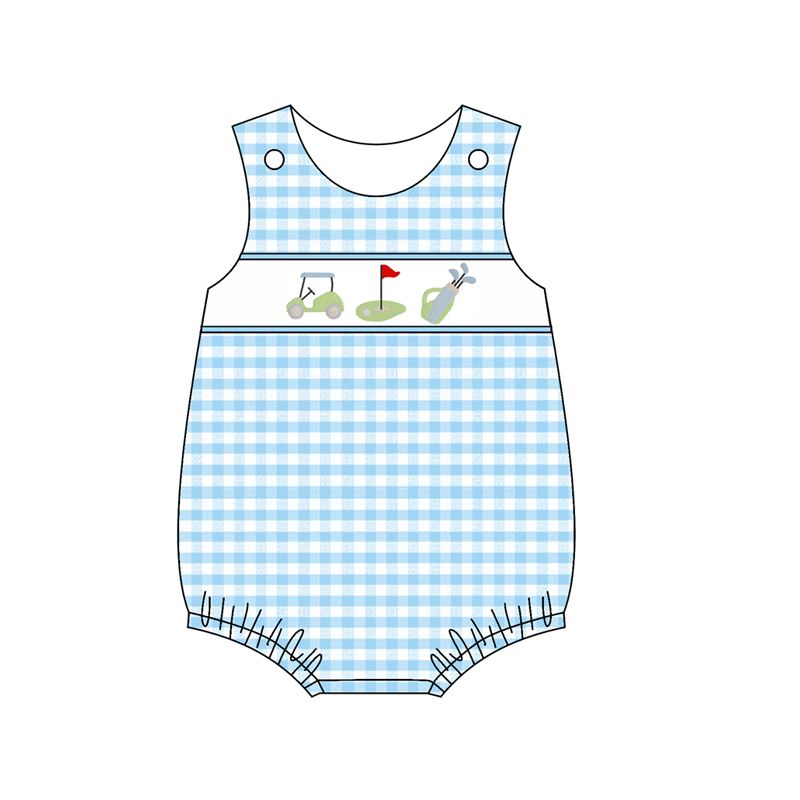 SR1176 Golf Sightseeing Cart Blue Plaid Vest Jumpsuit