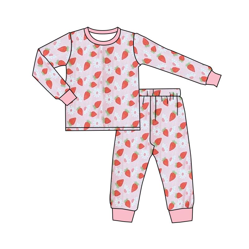 GLP0961 Flower Strawberry Pink Long Sleeve Pants Suit