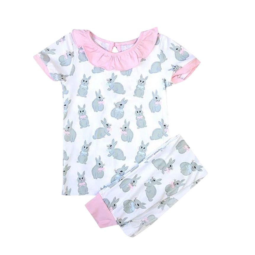 GSPO1095 Rabbit pink lace white short-sleeved trousers suit