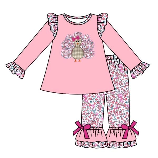 Floral Lace Turkey Pink Long Sleeve Trouser Set