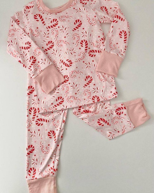 GLP0738 Flower Candy Cane Pink Long Sleeve Trousers Set