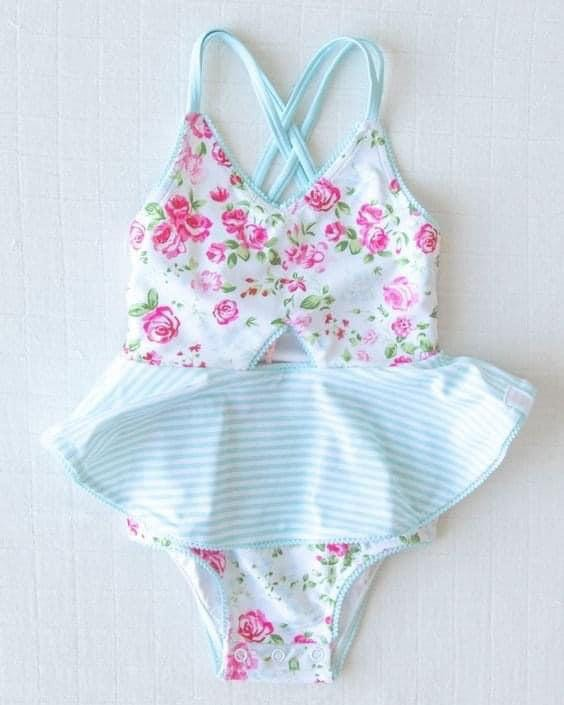 striped floral swimsuit
