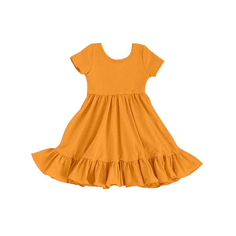 Orange Solid Lace Short Sleeve Dress
