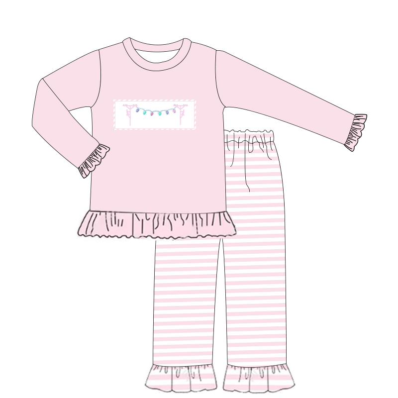 Lantern Pink Lace Long Sleeve Striped Trouser Set