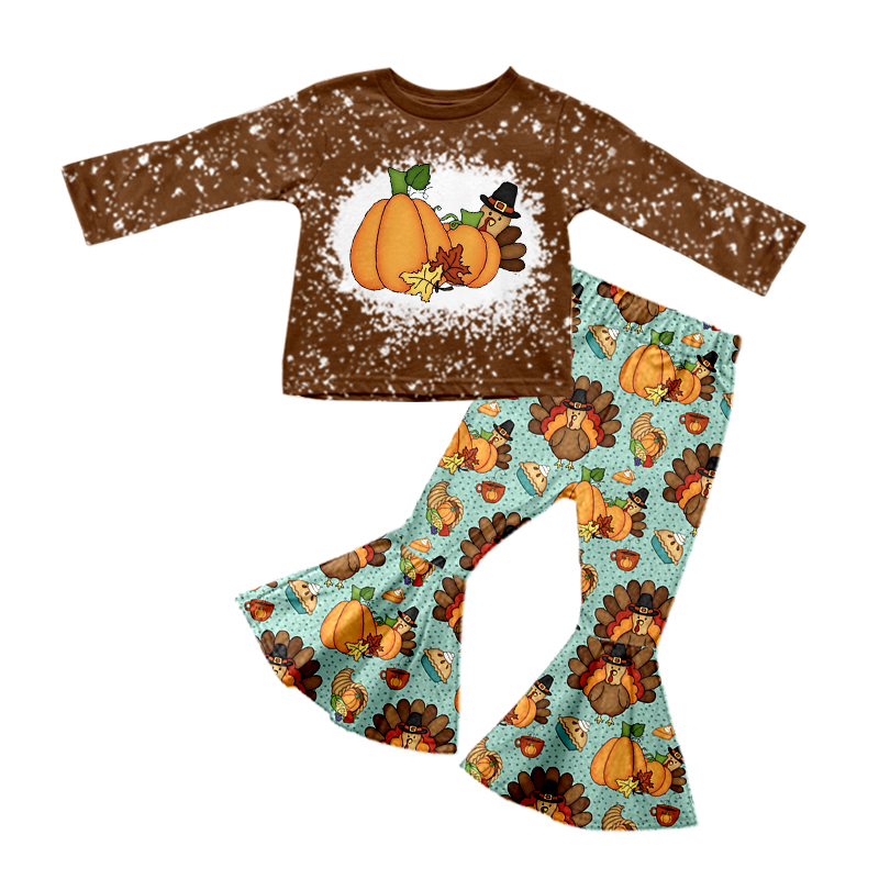 Pumpkin Turkey Brown Long Sleeve Blue Pantsuit