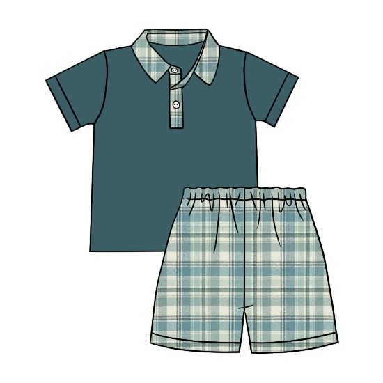 boys  outfits teal color cotton top with shorts