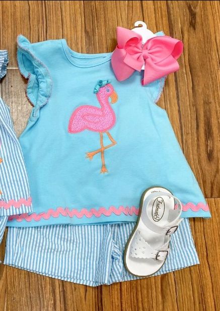 Flamingo short sleeve girls suit