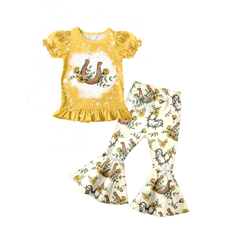 GSPO0828 Flower grass yellow short-sleeved trousers suit