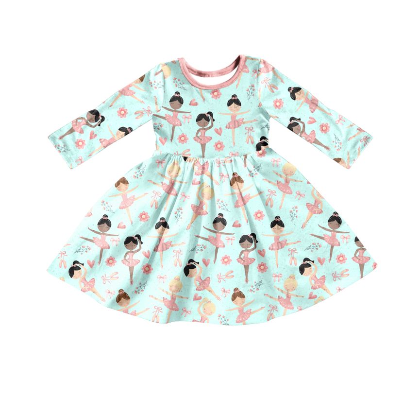 Dancing Ballerina Girl Blue Long Sleeve Dress