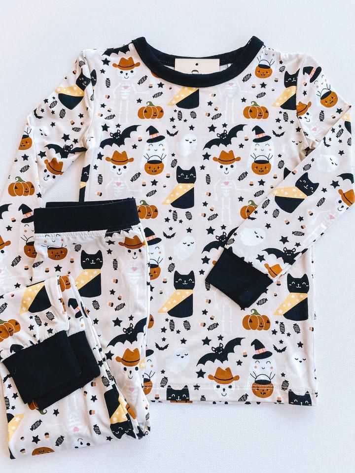 Star Bat Kitten Pumpkin Lantern Long Sleeve Trousers Suit