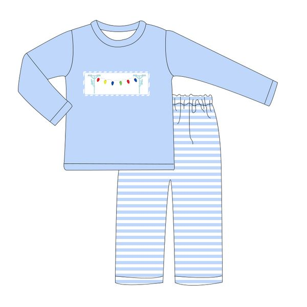Lantern Blue Long Sleeve Striped Trouser Set