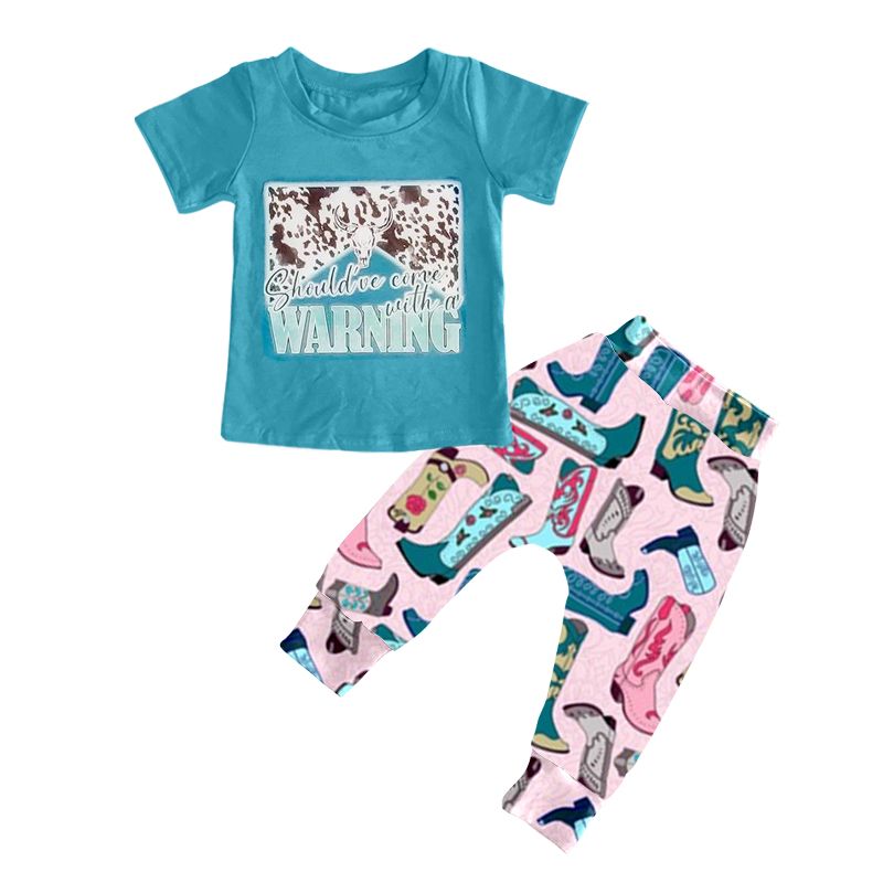 GSPO0865 warning Alpine bull head blue short-sleeved boots pink trouser suit