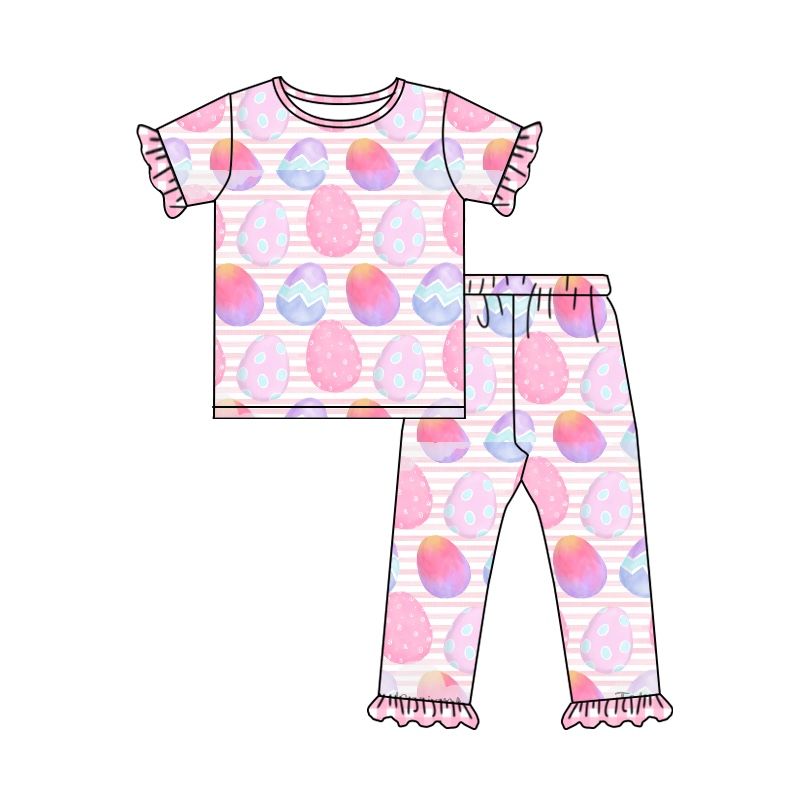 GSPO1106 Easter egg pink white striped lace short-sleeved trousers suit