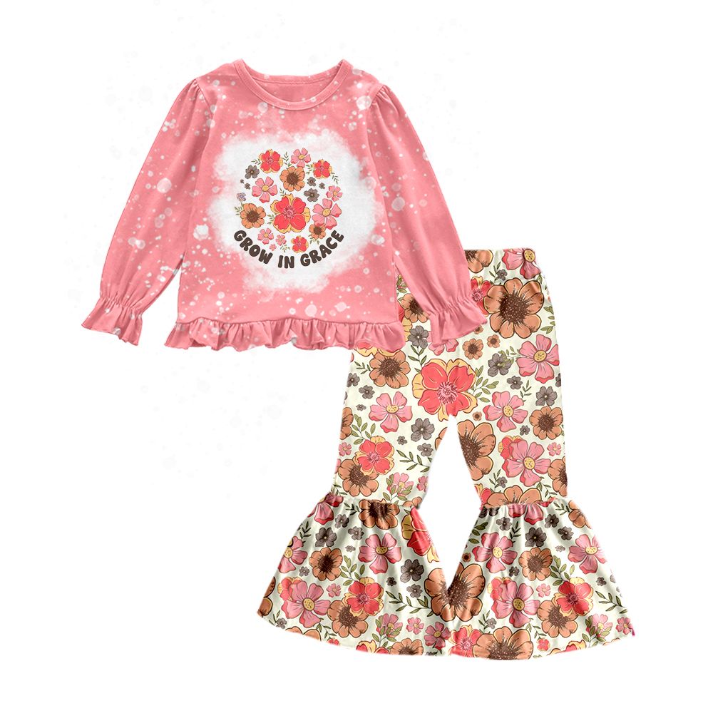 GLP1124 grow in grace letter flower pink lace long-sleeved trousers suit