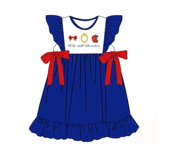 Letter bow blue and white flying sleeve dress