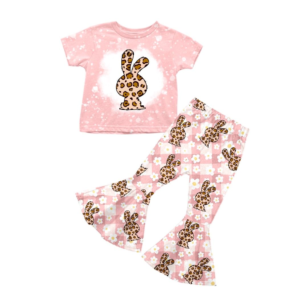 GSPO1181 Flower leopard print rabbit pink plaid short-sleeved trousers suit