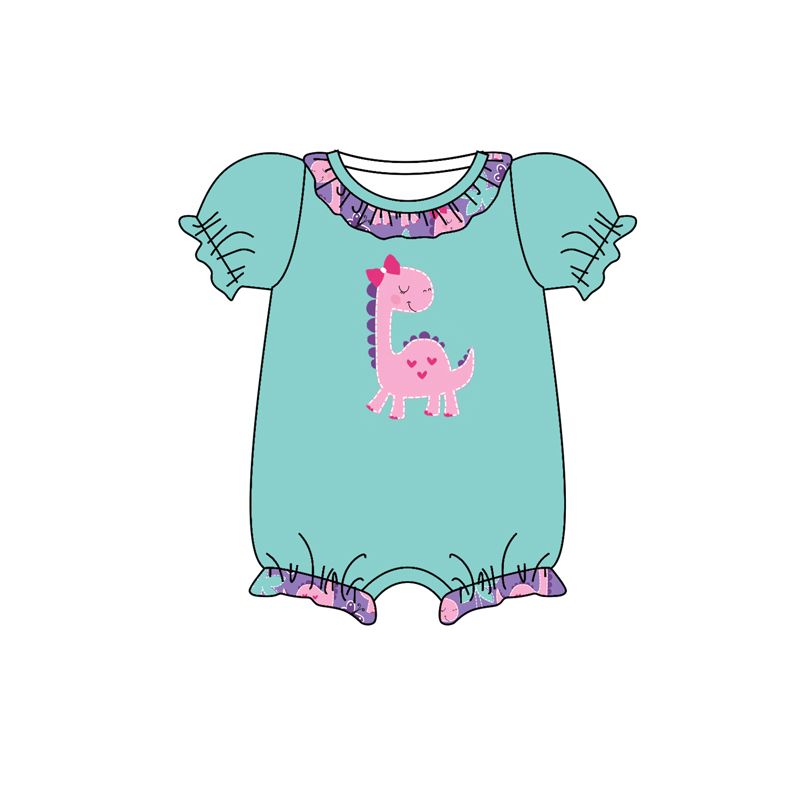 SR0818 Butterfly Dinosaur Purple Lace Teal Short Sleeve Jumpsuit
