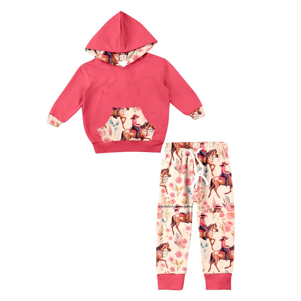 GLP0781 Riding Pocket Red Hooded Long Sleeve Trouser Set