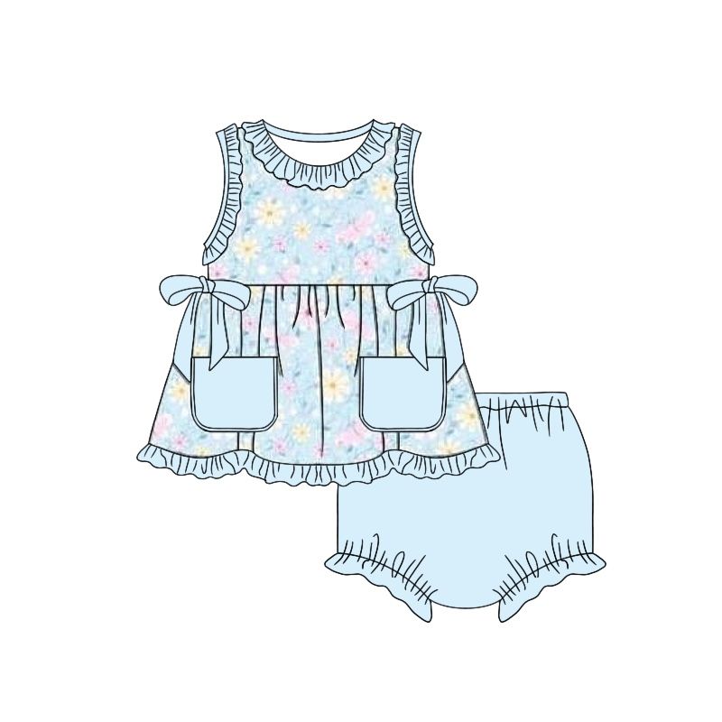 Floral blue pocket set