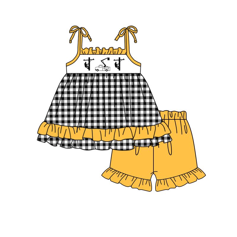 Plaid girls suspender suit