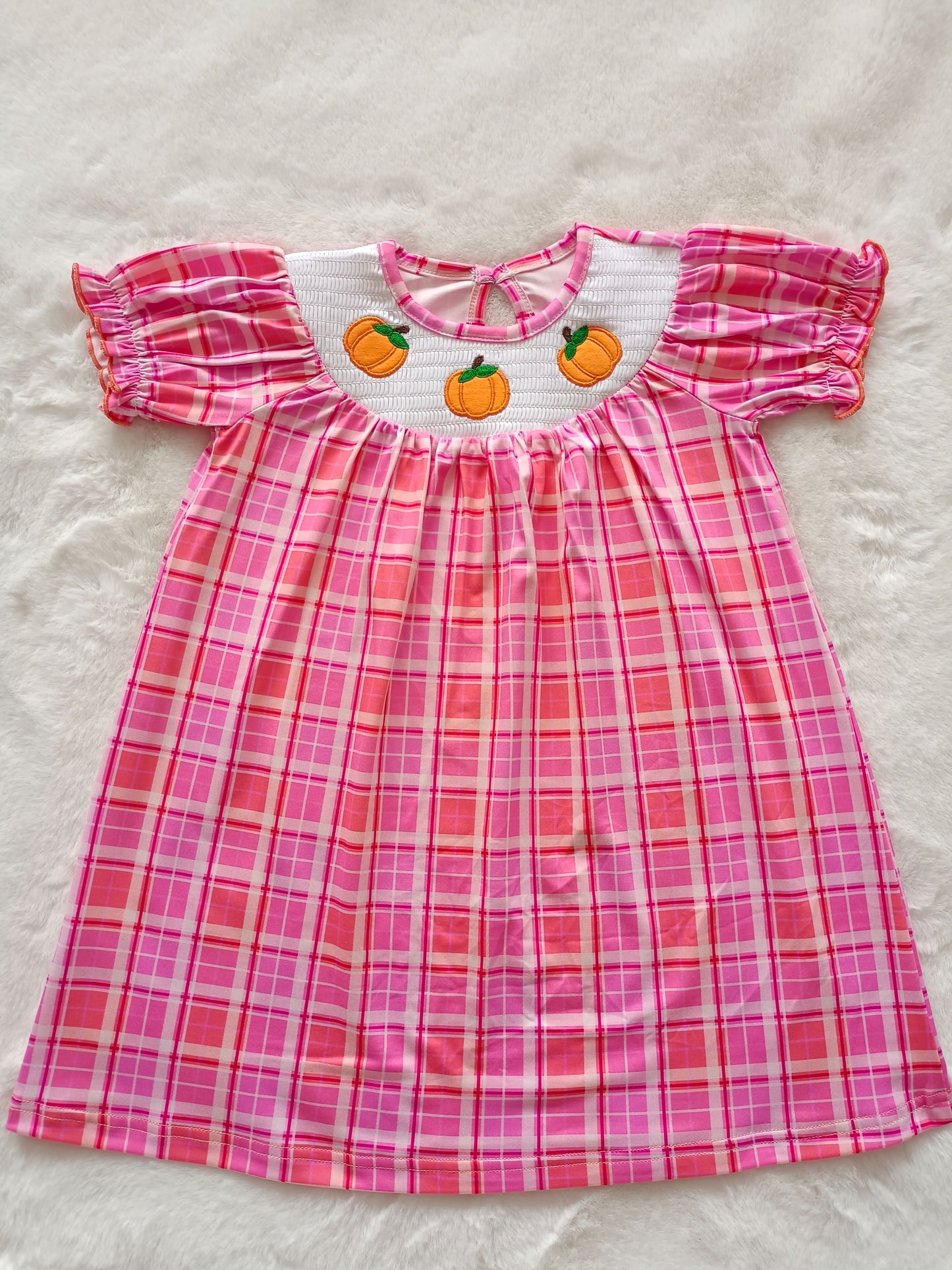 Ruffled Pumpkin Teen Red Plaid Short Sleeve Dress