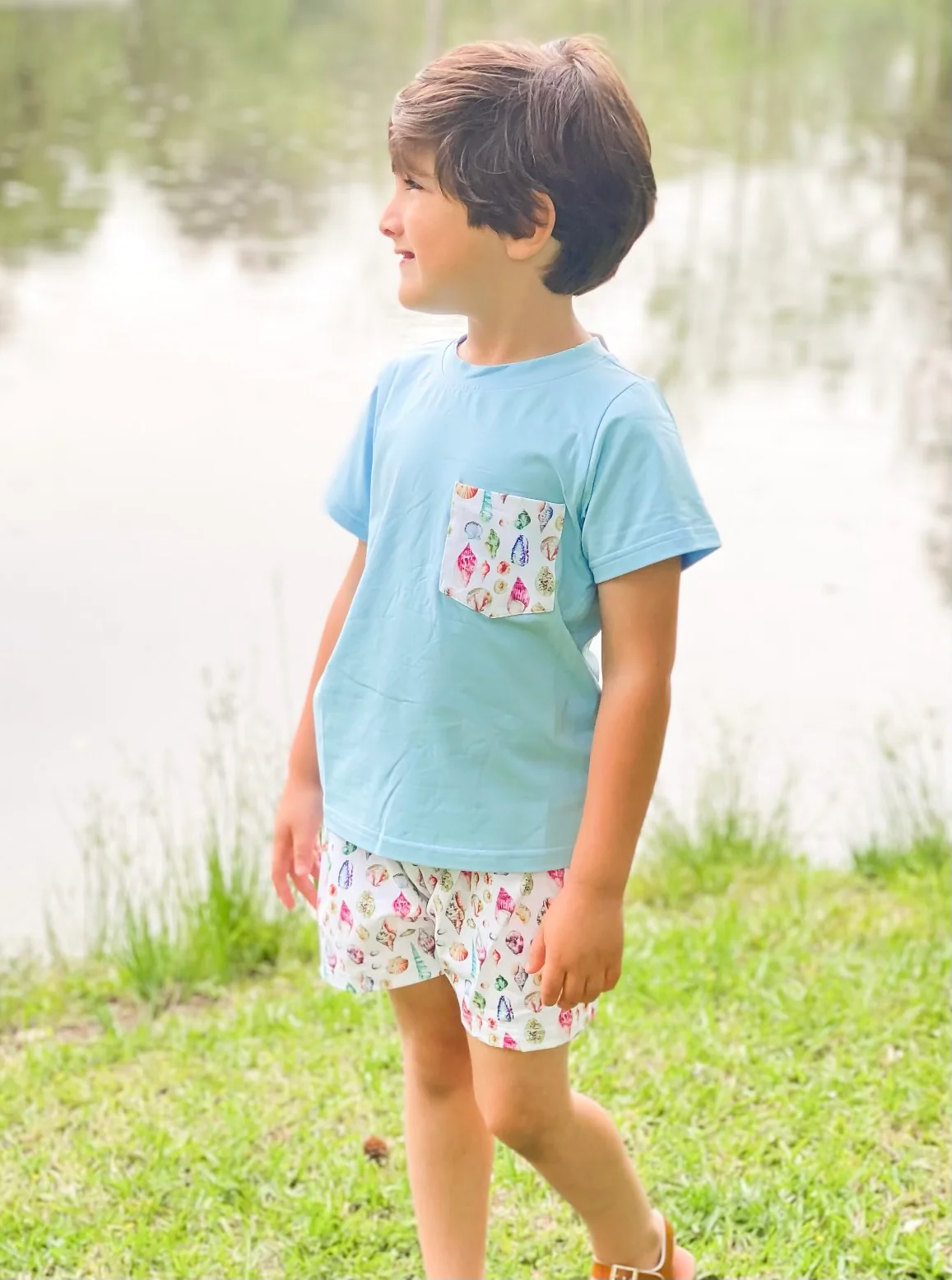 Boys short sleeve shorts teal boys outfits