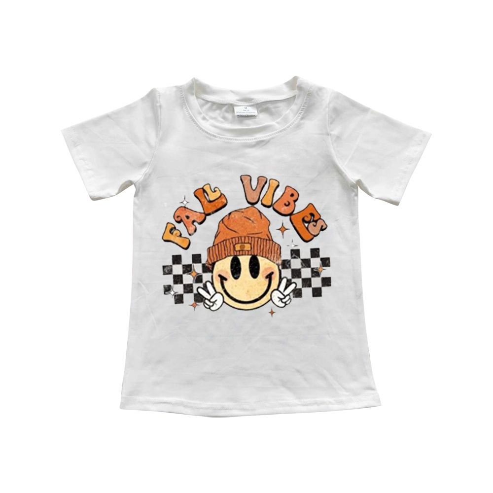 fall vibes smiley white short-sleeved top