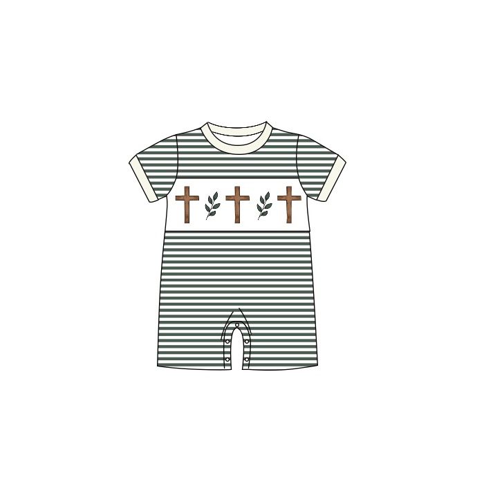 SR0814 Cross stripe beige short-sleeved jumpsuit