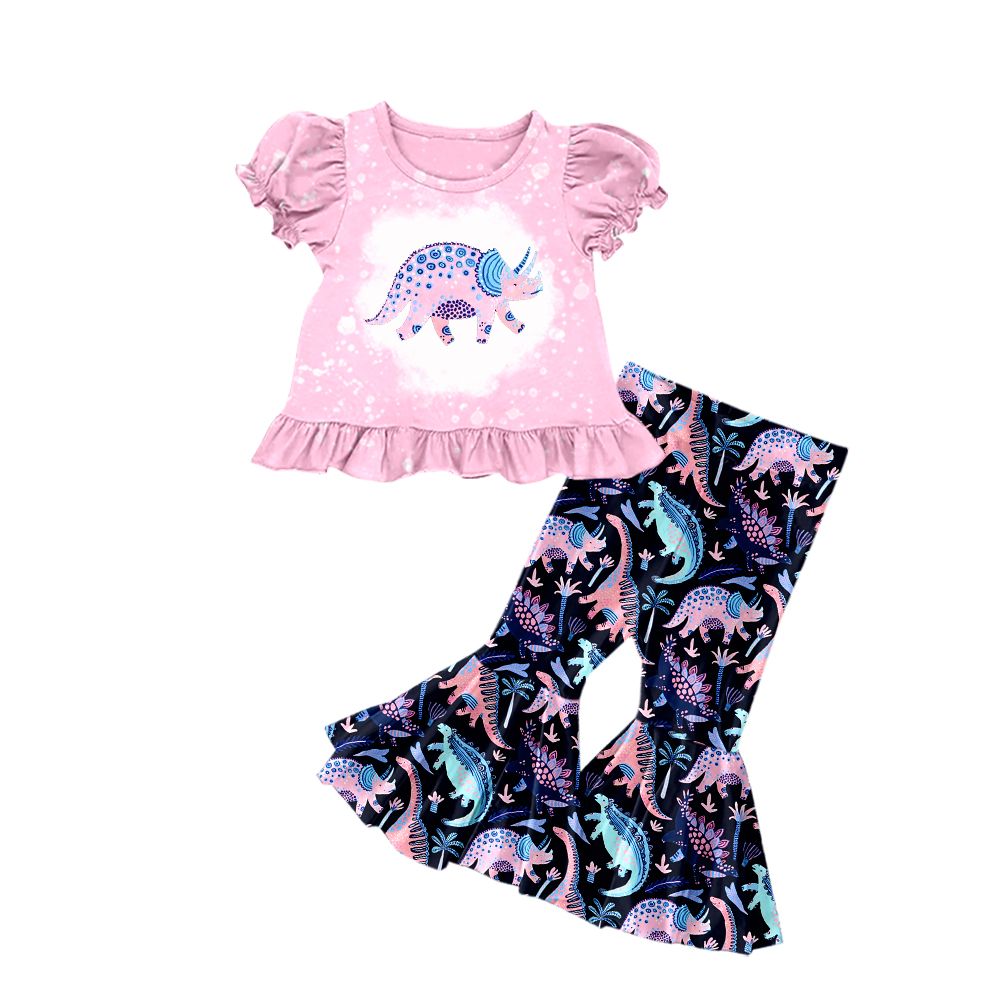GSPO1201 Dinosaur pink lace short-sleeved trousers suit