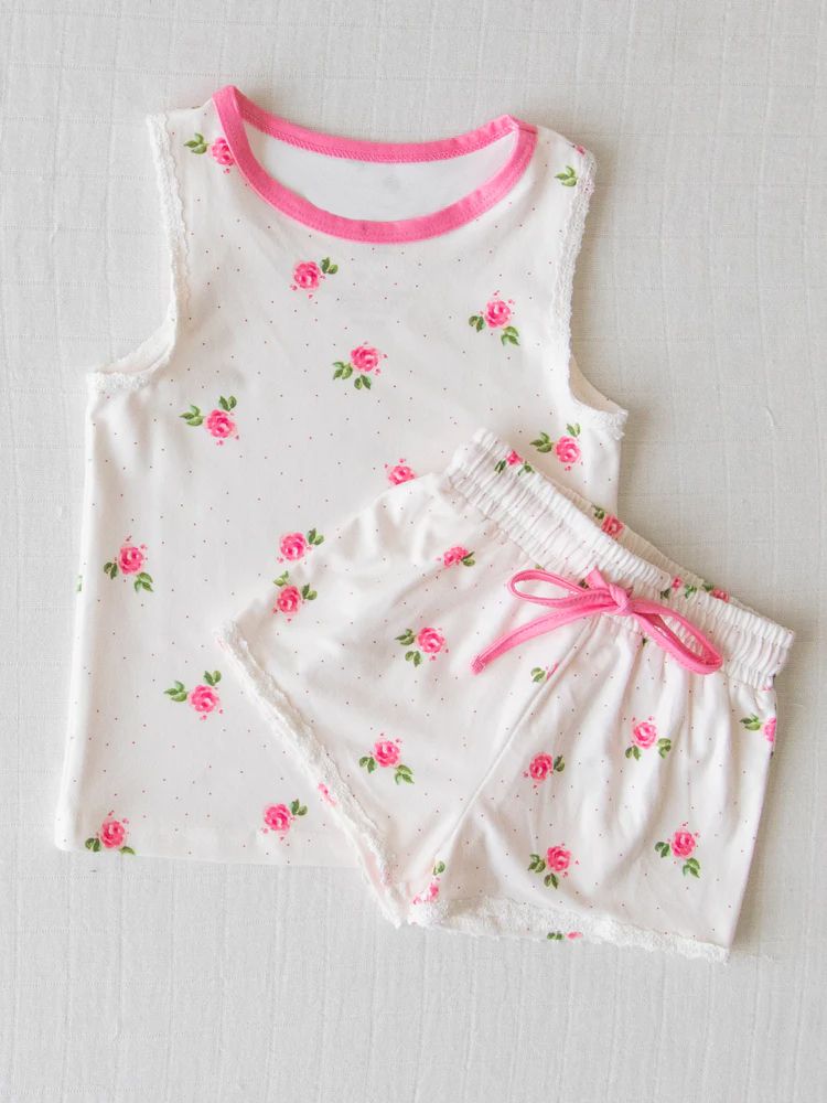 GSSO0694 Flower polka dot white sleeveless shorts suit
