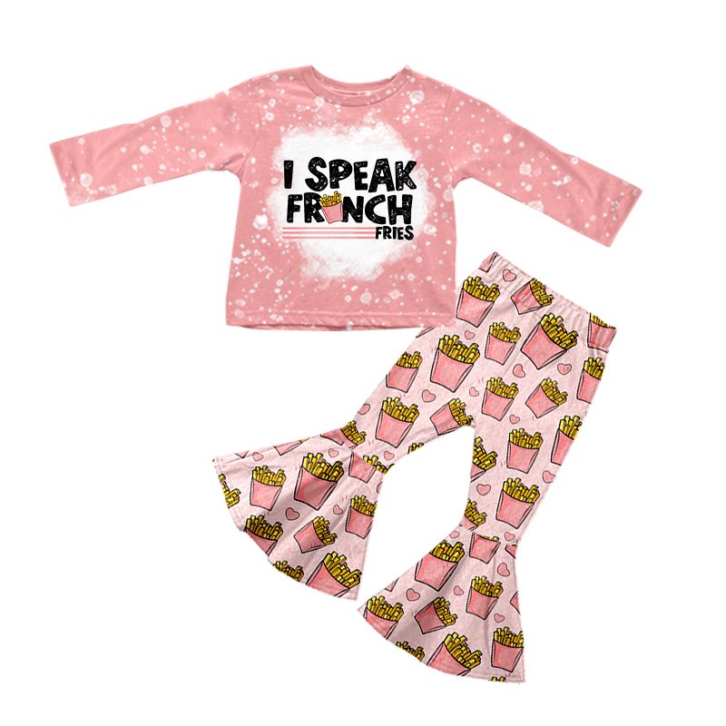GLP1018 I speak french fries letter French fries pink long-sleeved love pants suit