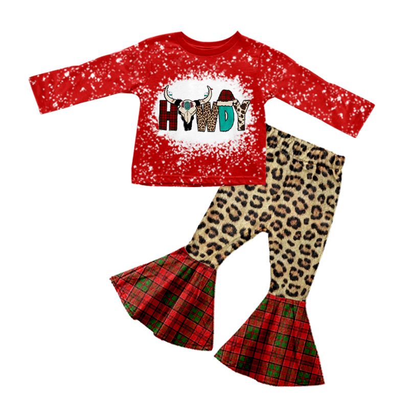 GLP0784 howdy alpine bull head leopard plaid red long-sleeved trouser suit