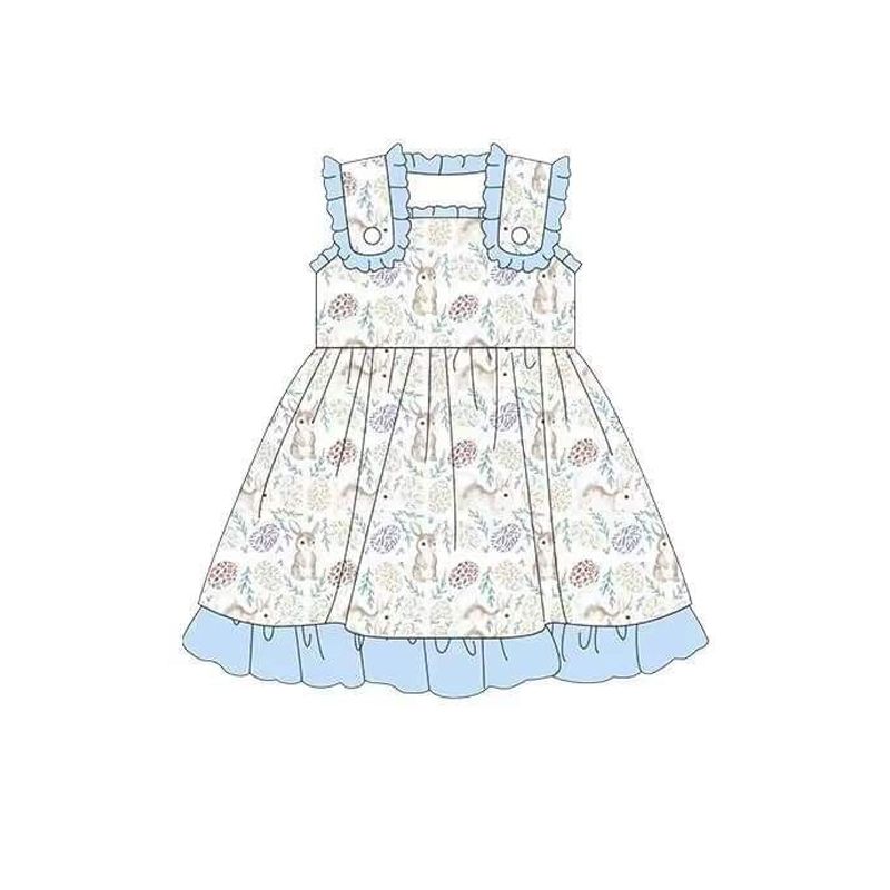 GSD0517 Rabbit leaf blue lace white halterneck dress