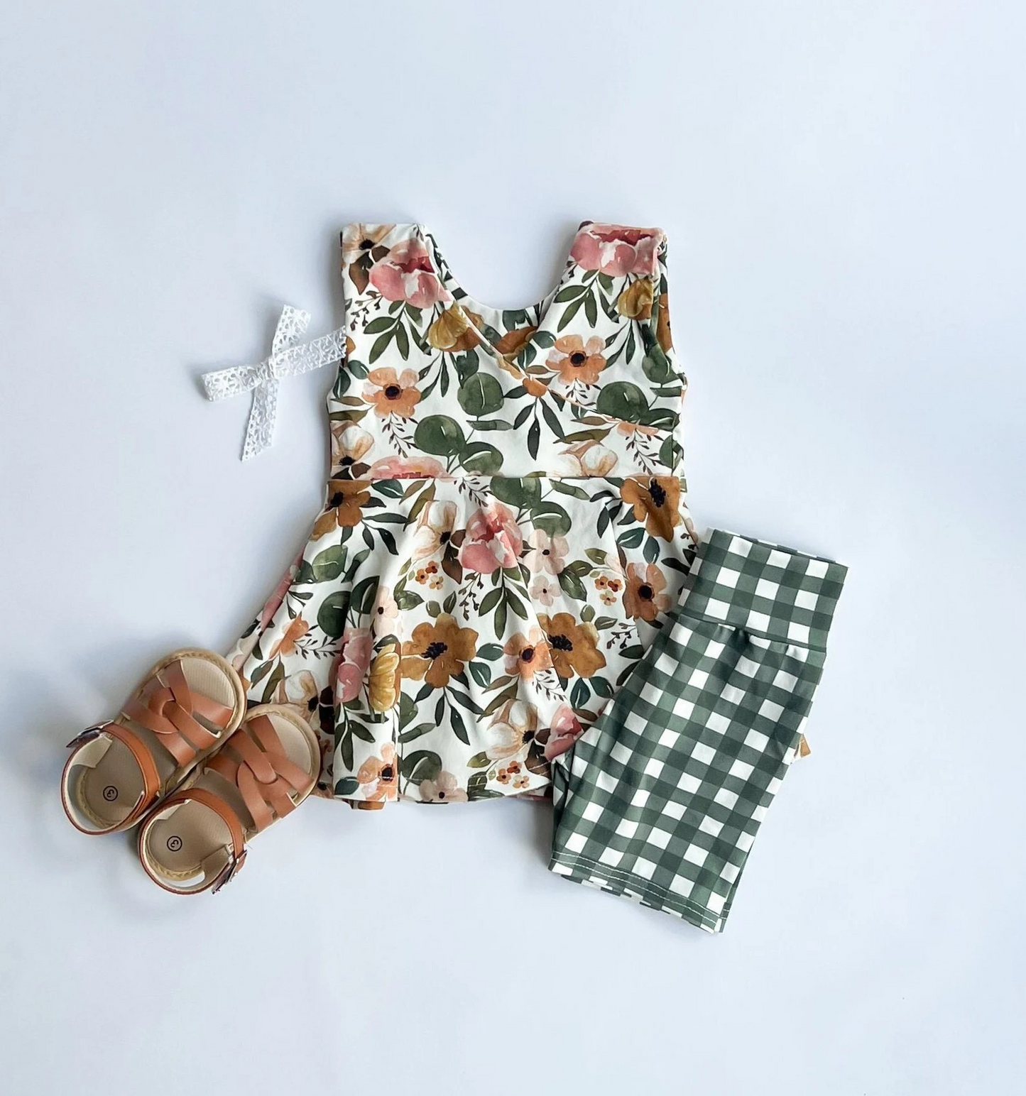 Floral Plaid Girls Suit