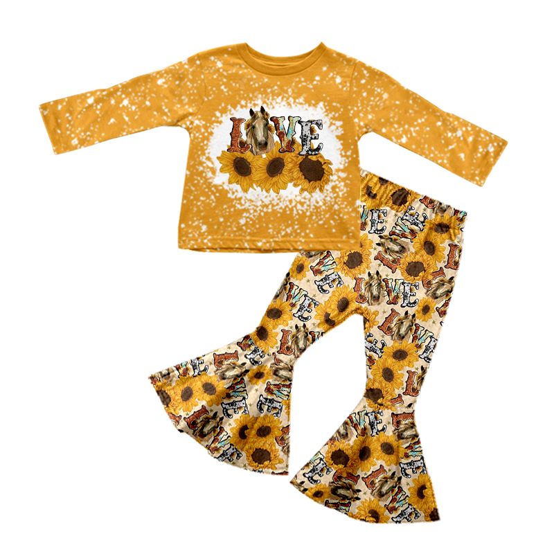 GLP0770 love horse sunflower yellow long-sleeved trouser suit