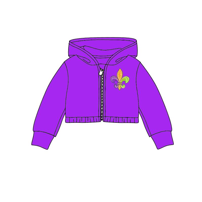 GT0331 mardi gras carnival purple zipper hooded long-sleeved top