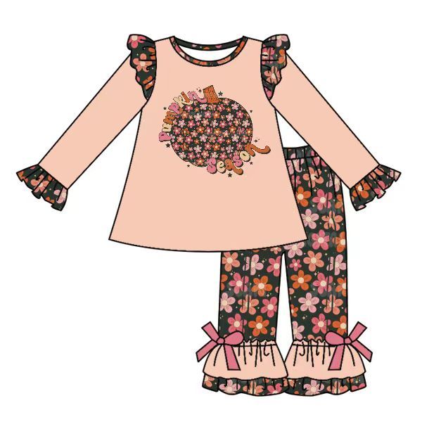 pumpkin season floral pumpkin lace pink long-sleeved trouser suit
