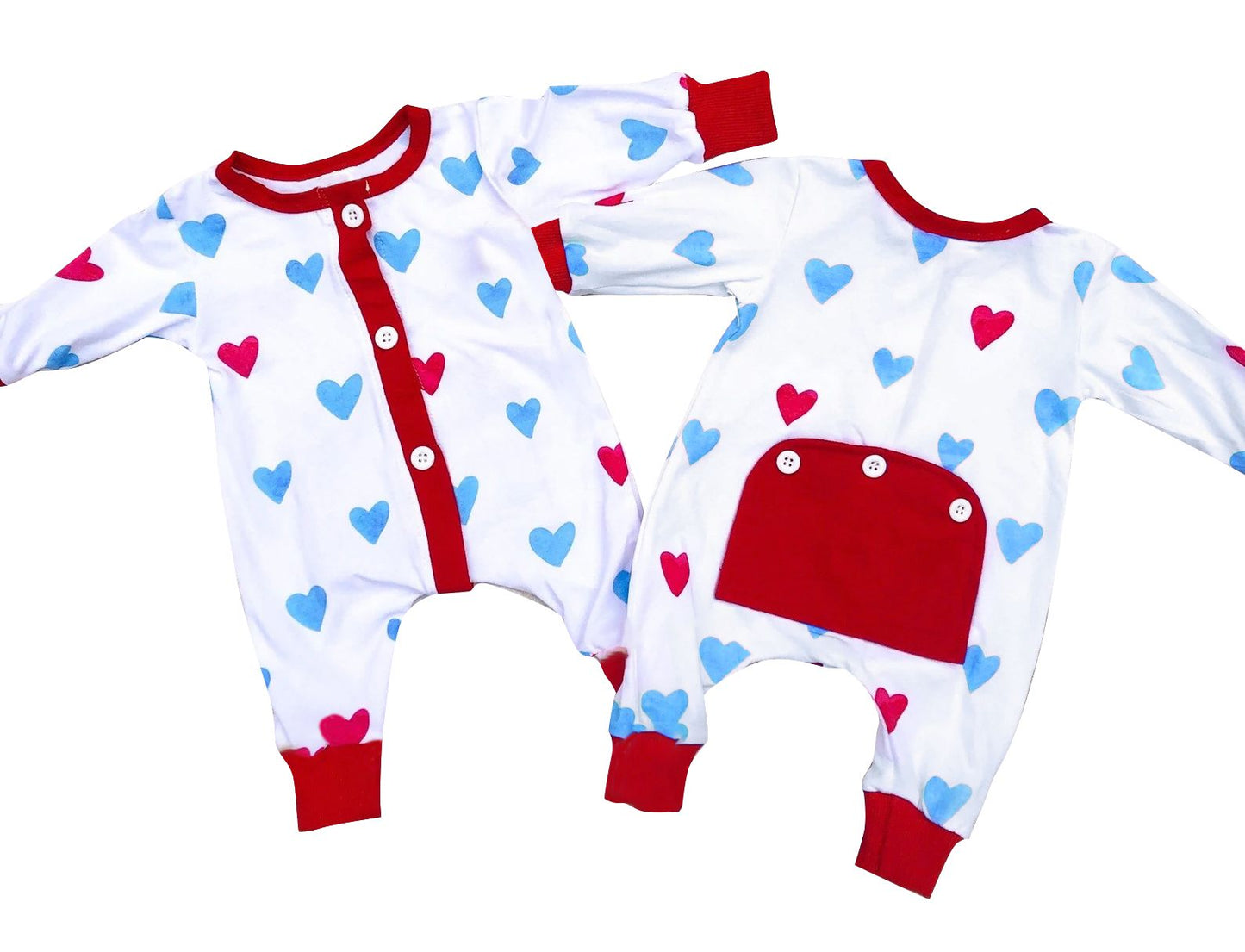 LR0826 blue red love heart white long sleeve jumpsuit