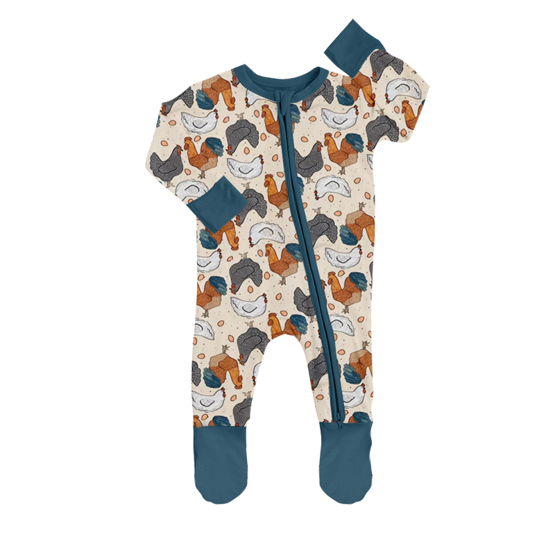Egg Pattern Beige Zip Long Sleeve Bodysuit