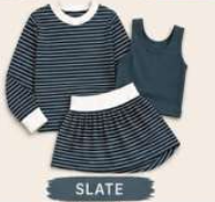 custom moq 5 mix size AY0101 Baby Girls Stripe Three Piece Outfit Long Sleeve Crew Neck Top Solid Tank Top And Stripe Skirt Casual Set