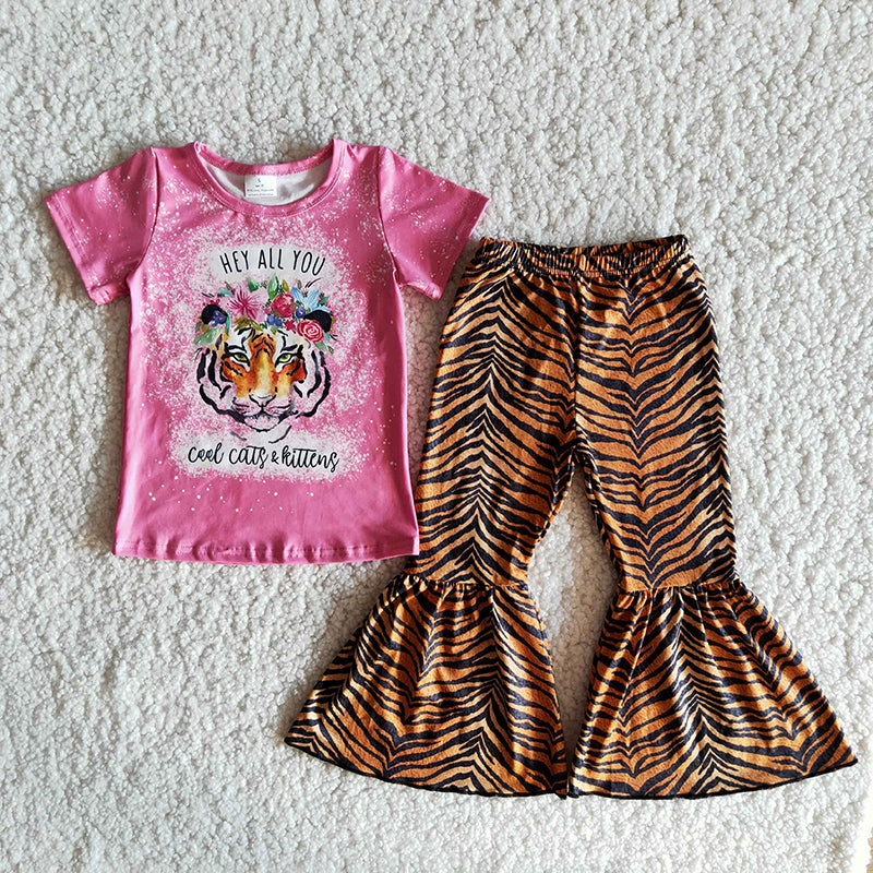 RTS NO MOQ B11-14 Flower Tiger Short Sleeve Suit