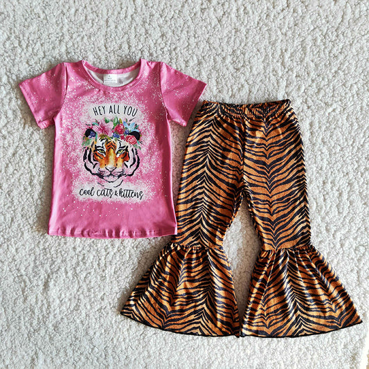 RTS NO MOQ B11-14 Flower Tiger Short Sleeve Suit