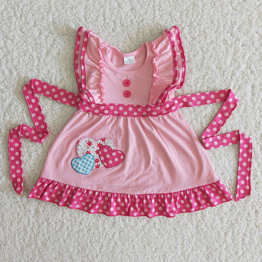 RTS NO MOQ（In Stock ) B13-15 baby girl clothes embroidery love sleeve dress