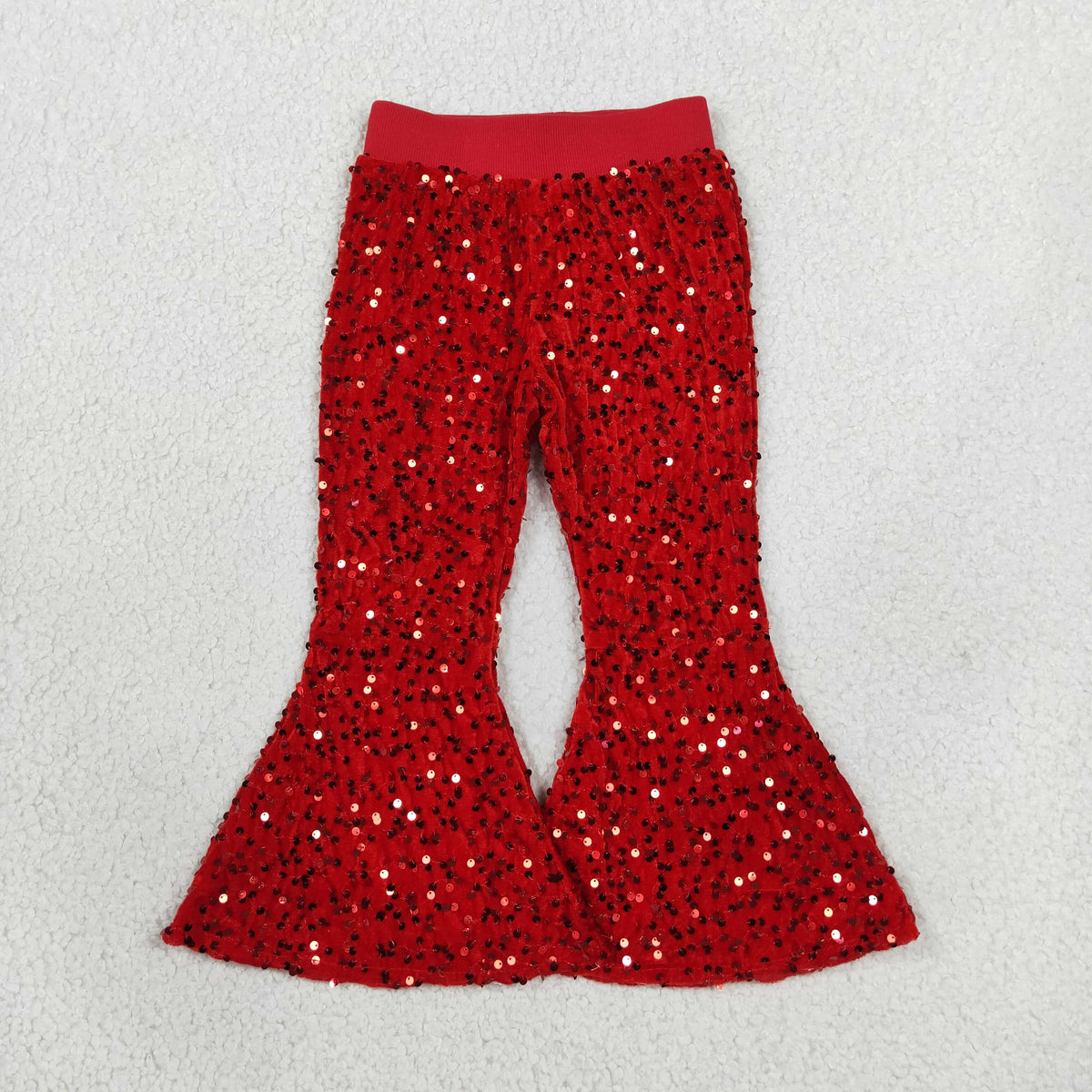 NEW RTS NO MOQ milk silk B4-11 Baby Girls Christmas Red Sequin Bell Bottom Pants For Holiday