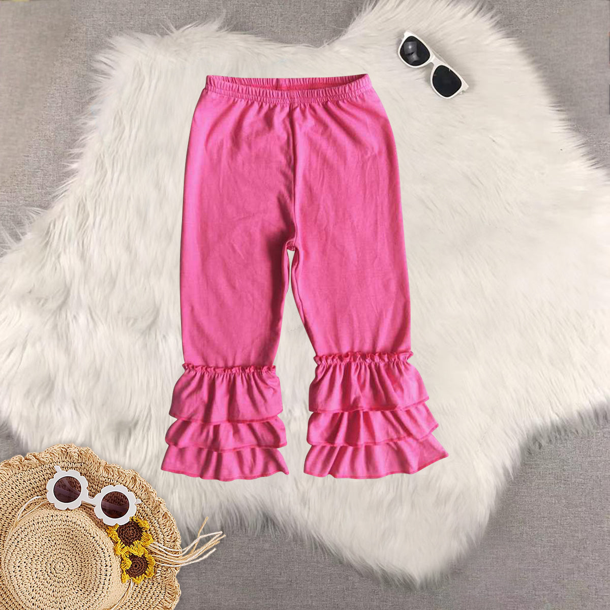 RTS NO MOQ Sibling baby girl clothes Double ruffled hem straight-leg trousers