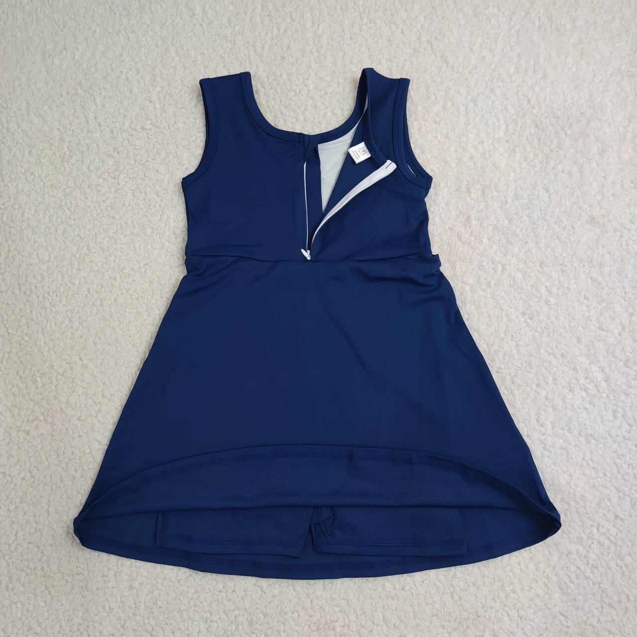 NEW RTS NO MOQ yoga fabric cotton GSD3880 Baby Girls Navy Summer Sleeveless Bow Print Knee Length Yoga Active Dress